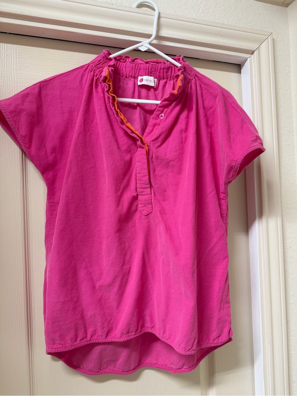 Caryn Lawn Pink Short-Sleeve Ruffle Neck Tunic